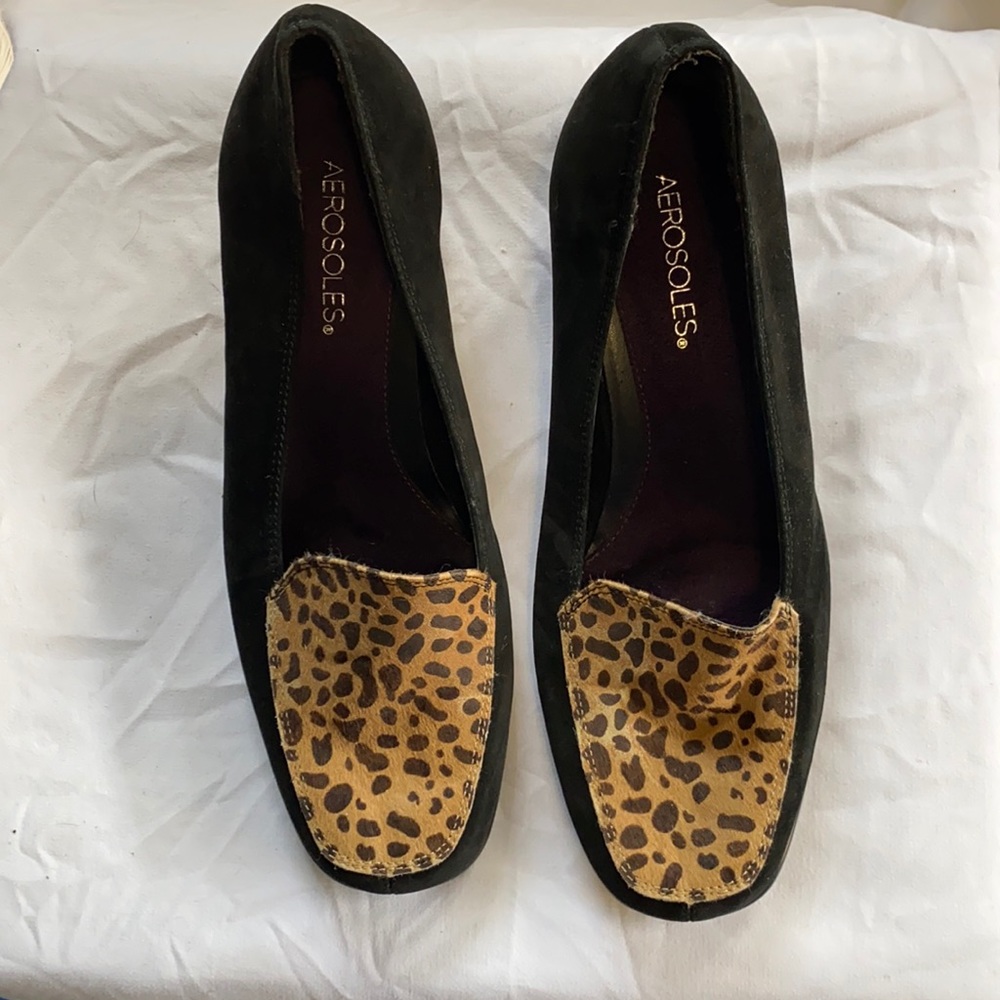 Aerosoles Black and Leopard print Wedge Loafers